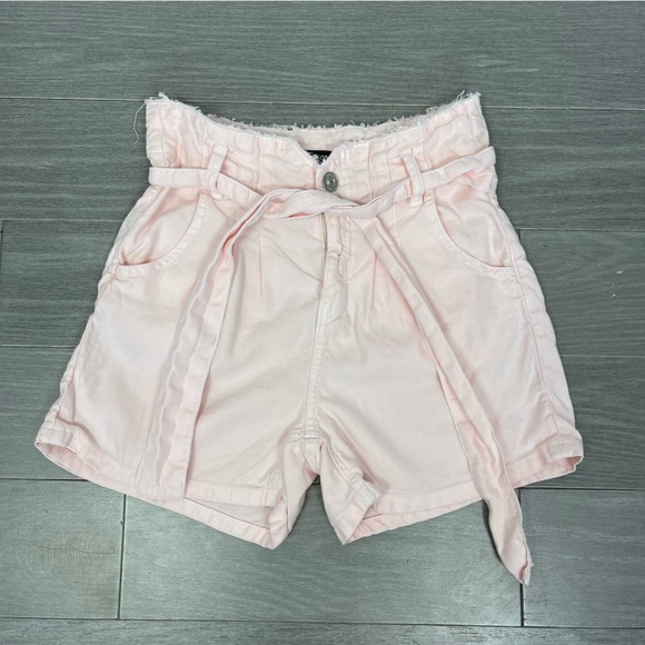 Hudson Jeans High Waisted Paperbag Shorts with Tie Belt Pea Linen Blend Pink 26 - Picture 5 of 14